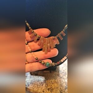 Unakite With Precious Stones Bead Graduated Double Strand Necklace  Torquiose